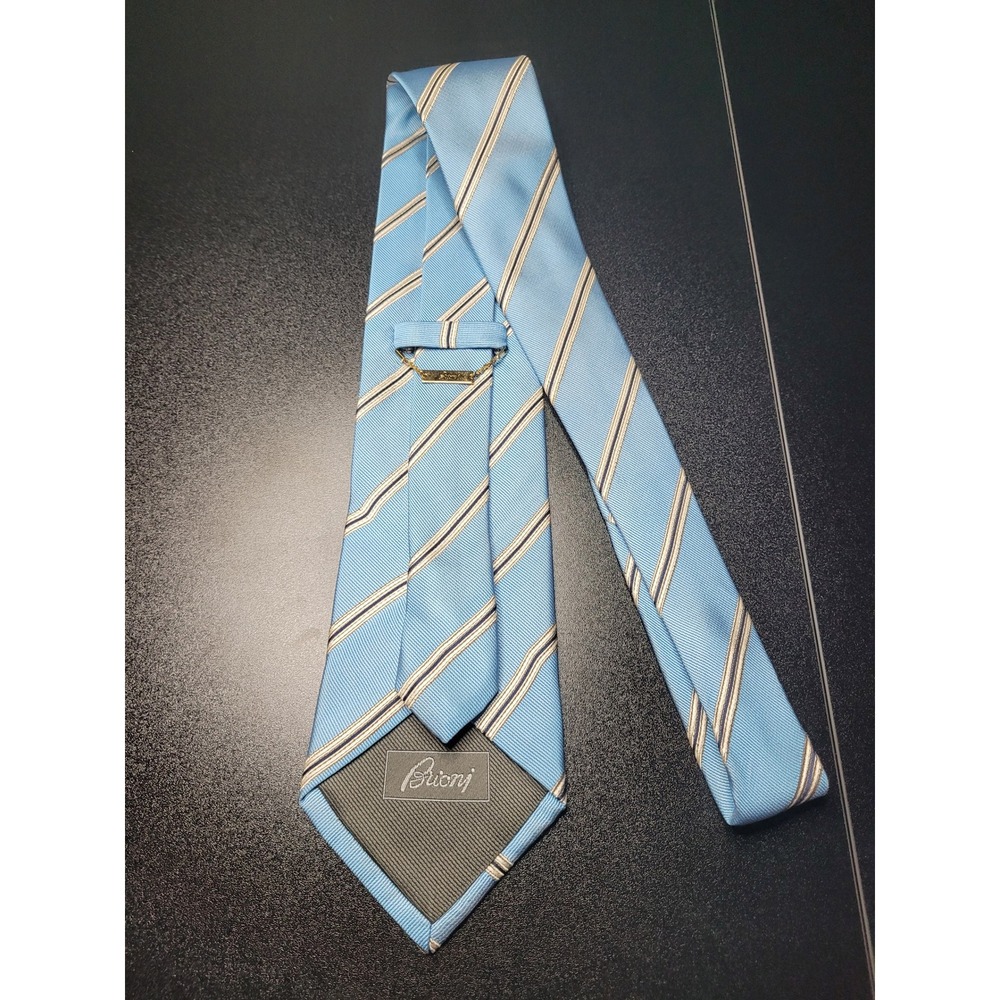 Brioni Men's Necktie Blue Striped Silk 3.75" x 58" Excellent - Picture 6 of 7